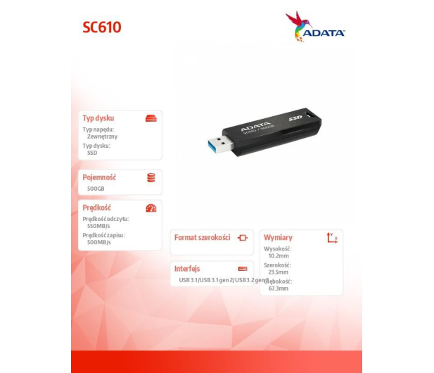 ADATA SC610 500GB USB 3.2 Gen 2 Czarny - 1244675 - zdjęcie 5